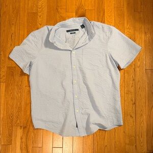 Perry Ellis Light Blue Seersucker Casual Button Down Shirt